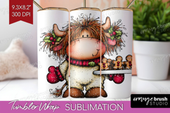 Highland Cow Tumbler Wrap - Whimsical Christmas Tumbler PNG Product Image 1
