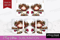 Highland Cow Mug Wrap - Whimsical Christmas Mug PNG Product Image 1