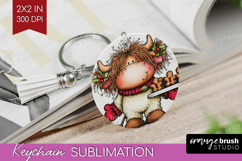 Highland Cow Keychain PNG - Whimsical Christmas Keychain Product Image 1