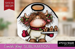 Highland Cow Lunch Bag - Whimsical Christmas Lunch Bug PNG Product Image 1