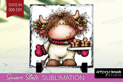 Highland Cow Slate PNG - Whimsical Christmas Square Slate Product Image 1