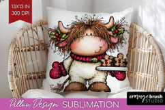 Highland Cow Pillow Sublimation - Whimsical Christmas Pillow Product Image 1