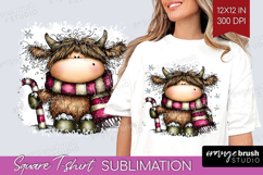 Highland Cow Square Tshirt Background - Whimsical Christmas Product Image 1
