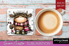 Highland Cow Square Coaster - Whimsical Christmas Coaster Product Image 1