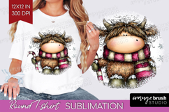 Highland Cow Round Tshirt Background - Whimsical Christmas Product Image 1