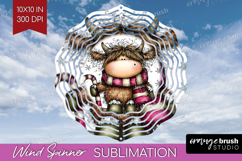 Highland Cow Wind Spinner Sublimation PNG - Whimsical Round Product Image 1