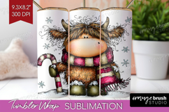 Highland Cow Tumbler Wrap - Whimsical Christmas Tumbler PNG Product Image 1