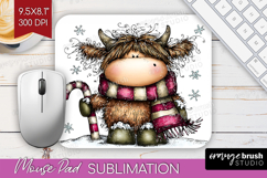 Highland Cow Mouse Pad Sublimation - Whimsical Christmas PNG Product Image 1