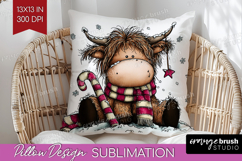 Highland Cow Pillow Sublimation - Whimsical Christmas Pillow Product Image 1