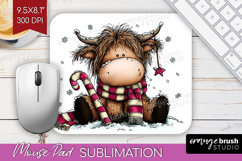 Highland Cow Mouse Pad Sublimation - Whimsical Christmas PNG Product Image 1