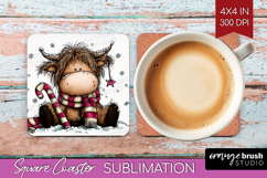 Highland Cow Square Coaster - Whimsical Christmas Coaster Product Image 1
