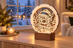 Christmas Highland Cow LED Lamp SVG - 3 mm Laser Cut Product Image 2
