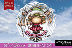 Highland Cow Wind Spinner Sublimation PNG - Whimsical Round Product Image 1