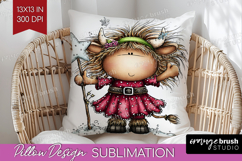Highland Cow Pillow Sublimation - Whimsical Christmas Pillow Product Image 1