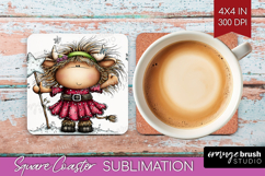 Highland Cow Square Coaster - Whimsical Christmas Coaster Product Image 1