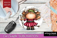 Highland Cow Car Coaster - Whimsical Christmas Coaster PNG Product Image 1