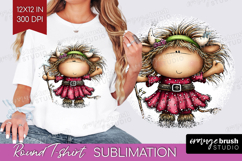 Highland Cow Round Tshirt Background - Whimsical Christmas Product Image 1