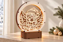 Christmas Highland Cow LED Lamp SVG - 3 mm Laser Cut Product Image 3