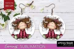 Highland Cow Round Earrings - Whimsical Christmas PNG Product Image 1