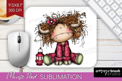 Highland Cow Mouse Pad Sublimation - Whimsical Christmas PNG Product Image 1