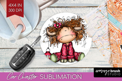 Highland Cow Car Coaster - Whimsical Christmas Coaster PNG Product Image 1