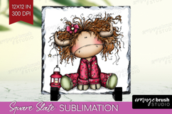 Highland Cow Slate PNG - Whimsical Christmas Square Slate Product Image 1