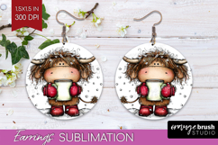 Highland Cow Round Earrings - Whimsical Christmas PNG Product Image 1