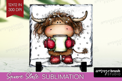 Highland Cow Slate PNG - Whimsical Christmas Square Slate Product Image 1