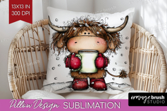 Highland Cow Pillow Sublimation - Whimsical Christmas Pillow Product Image 1