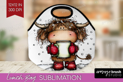 Highland Cow Lunch Bag - Whimsical Christmas Lunch Bug PNG Product Image 1