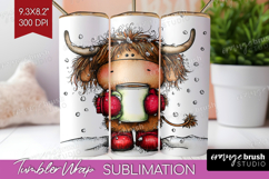 Highland Cow Tumbler Wrap - Whimsical Christmas Tumbler PNG Product Image 1