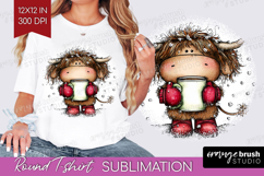 Highland Cow Round Tshirt Background - Whimsical Christmas Product Image 1