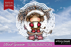 Highland Cow Wind Spinner Sublimation PNG - Whimsical Round Product Image 1