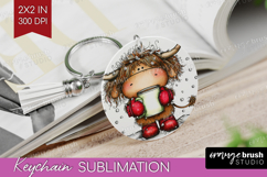 Highland Cow Keychain PNG - Whimsical Christmas Keychain Product Image 1