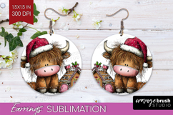 Highland Cow Round Earrings - Whimsical Christmas PNG Product Image 1