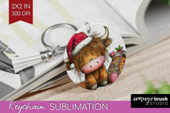 Highland Cow Keychain PNG - Whimsical Christmas Keychain Product Image 1