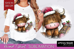 Highland Cow Round Tshirt Background - Whimsical Christmas Product Image 1