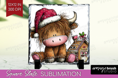 Highland Cow Slate PNG - Whimsical Christmas Square Slate Product Image 1