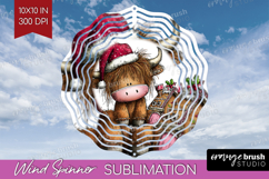 Highland Cow Wind Spinner Sublimation PNG - Whimsical Round Product Image 1