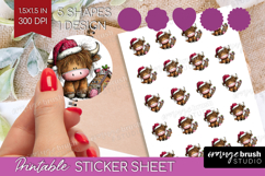Highland Cow Round Sticker - Whimsical Christmas Printable Product Image 1