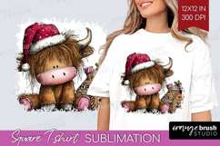 Highland Cow Square Tshirt Background - Whimsical Christmas Product Image 1