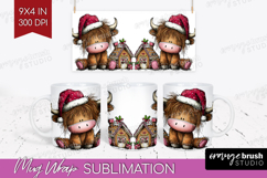 Highland Cow Mug Wrap - Whimsical Christmas Mug PNG Product Image 1