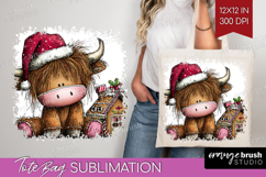 Highland Cow Tote Bag - Whimsical Christmas Tote Bag PNG Product Image 1