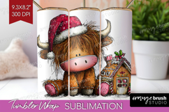 Highland Cow Tumbler Wrap - Whimsical Christmas Tumbler PNG Product Image 1