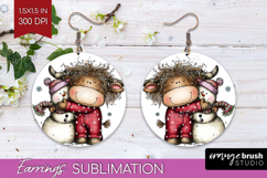 Highland Cow Round Earrings - Whimsical Christmas PNG Product Image 1