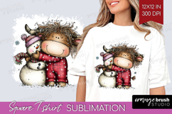 Highland Cow Square Tshirt Background - Whimsical Christmas Product Image 1