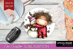 Highland Cow Car Coaster - Whimsical Christmas Coaster PNG Product Image 1