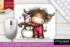 Highland Cow Mouse Pad Sublimation - Whimsical Christmas PNG Product Image 1
