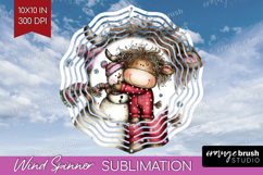 Highland Cow Wind Spinner Sublimation PNG - Whimsical Round Product Image 1