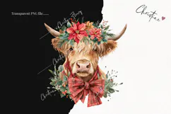 Christmas Highland Cow Clipart | Christmas PNG Product Image 2